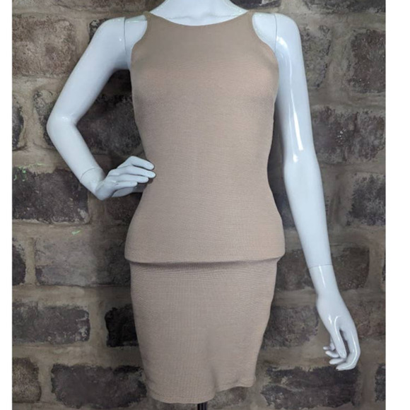 LULU'S Bodycon Mini Dress‎ Tan Bateau Spaghetti Straps Size Small - Picture 1 of 13